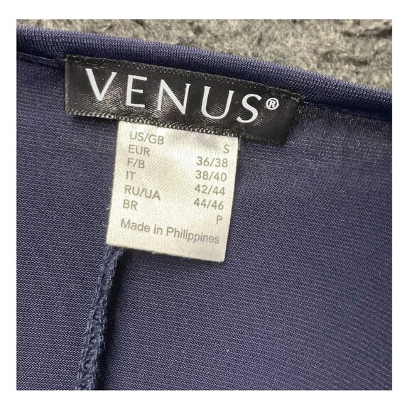 Venus Navy Blue Cutout Stretch Knit Long Sleeve Top Shirt Blouse Size Small Sexy - Picture 3 of 5